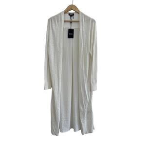 NWT DKNY Cotton Blend Long Duster Cardigan Womens Medium White Casual Luxury